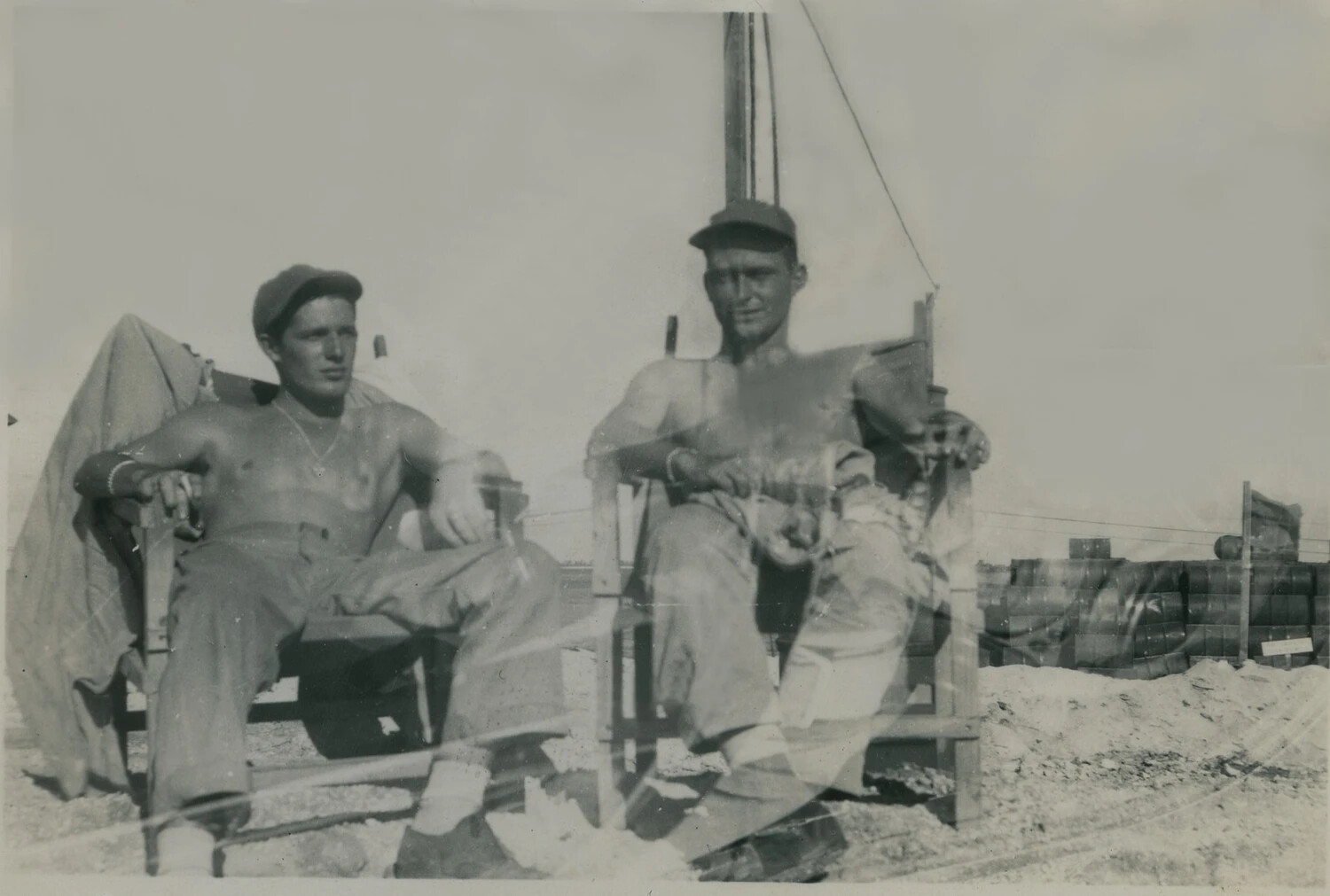Two Servicemen Relaxing in Camp Chairs, Pat McAleer Collection, WWII Era