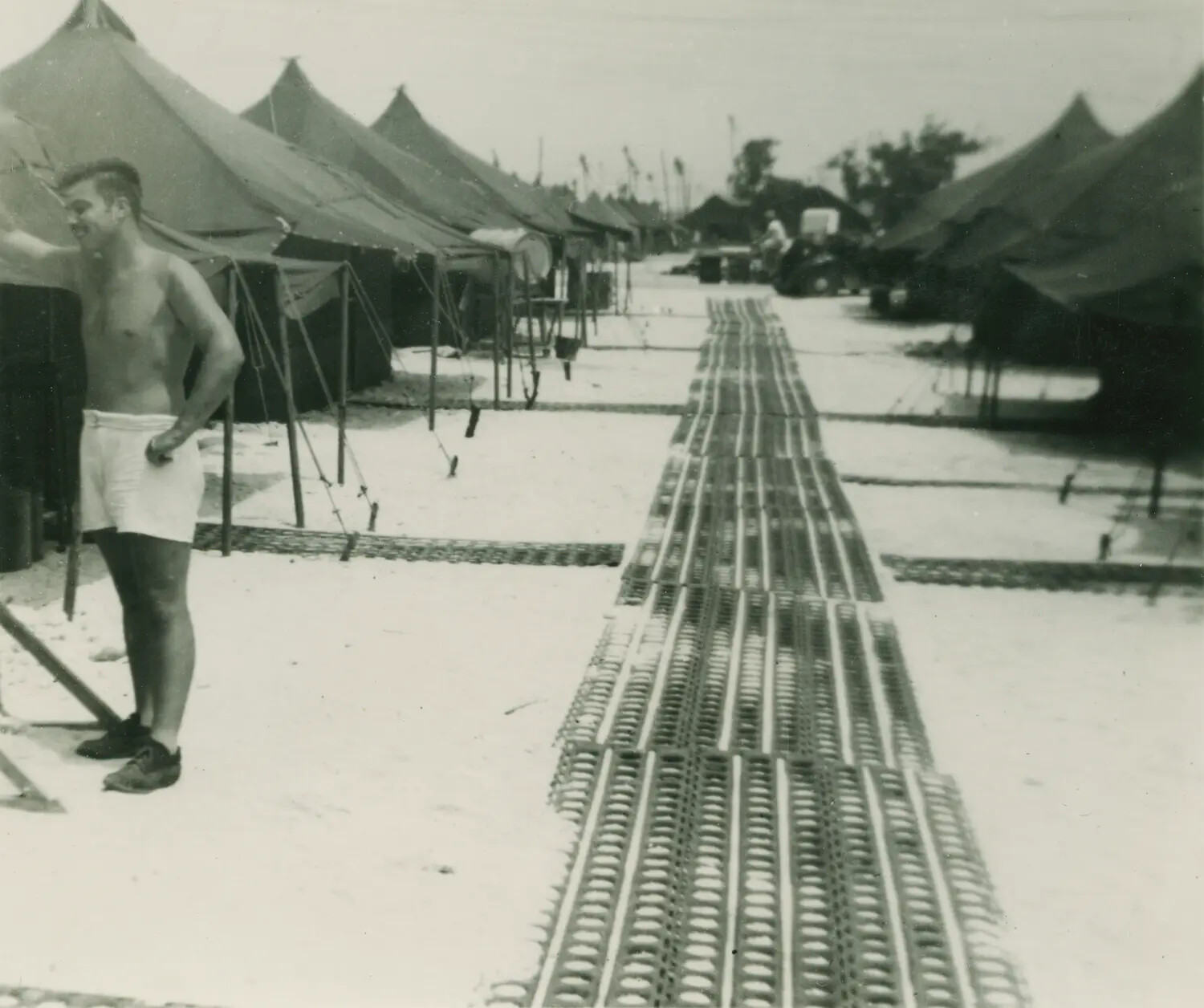 Tent Camp with Marston Matting Walkway, Pacific Theater, WWII - Pat McAleer Collection