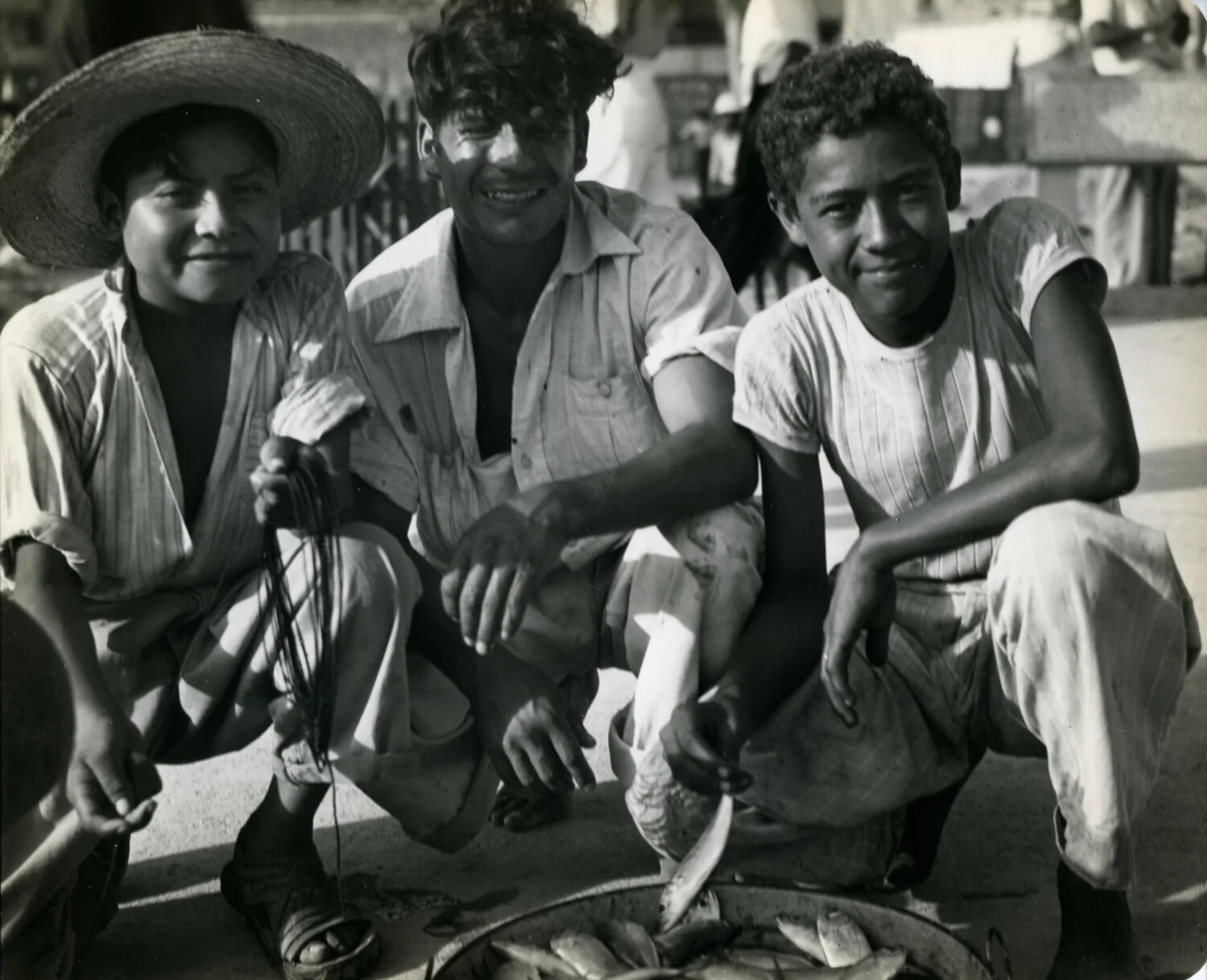 Local Boys with the Day's Catch, General Wainwright 1949 Photo Album