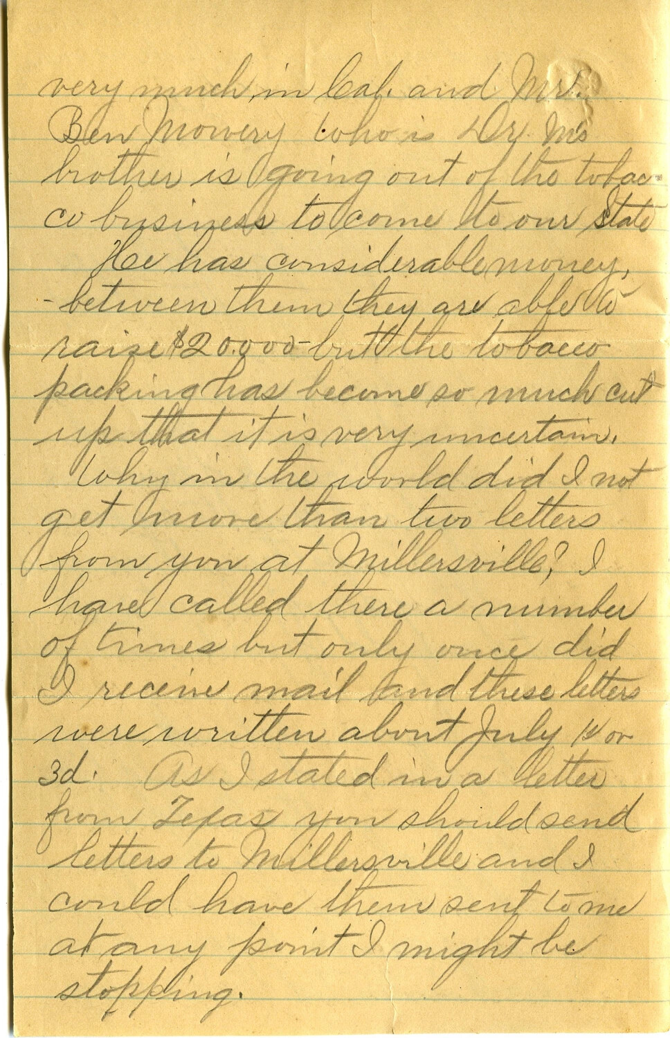 Handwritten Letter Page from J.A. Wagener, Dated July 20, 1905 (Wagener Family Correspondence Collection)