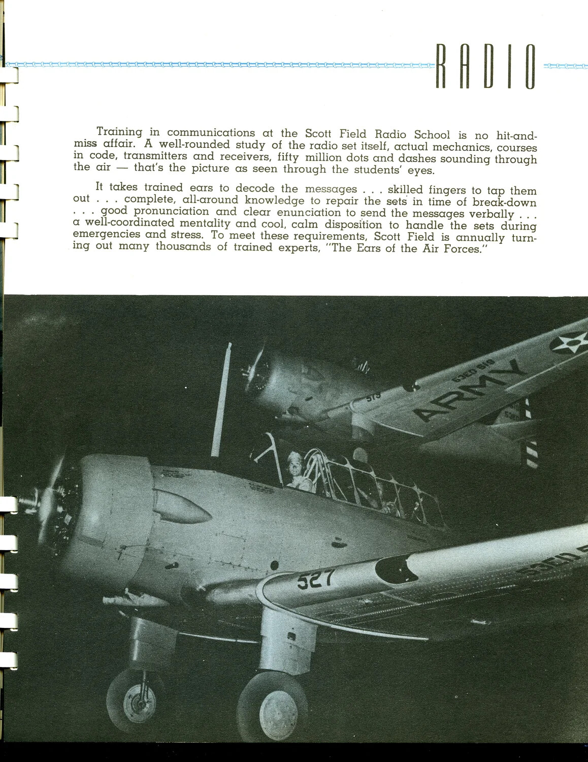 'RADIO' Section Divider with Night Photograph of AAF Trainer Aircraft, Scott Field Radio School