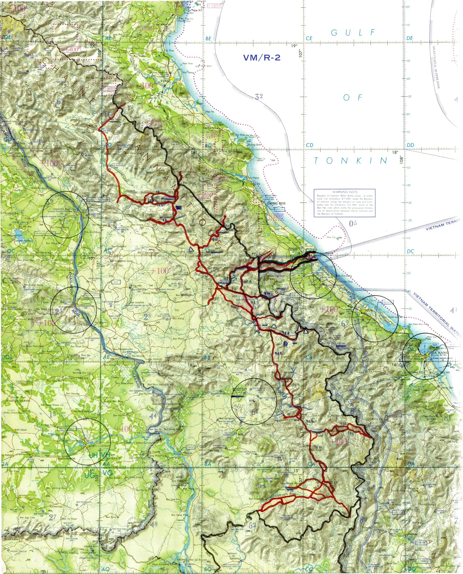 Refined Road-Tracing Overlay on Tactical Chart, North/South Vietnam Border