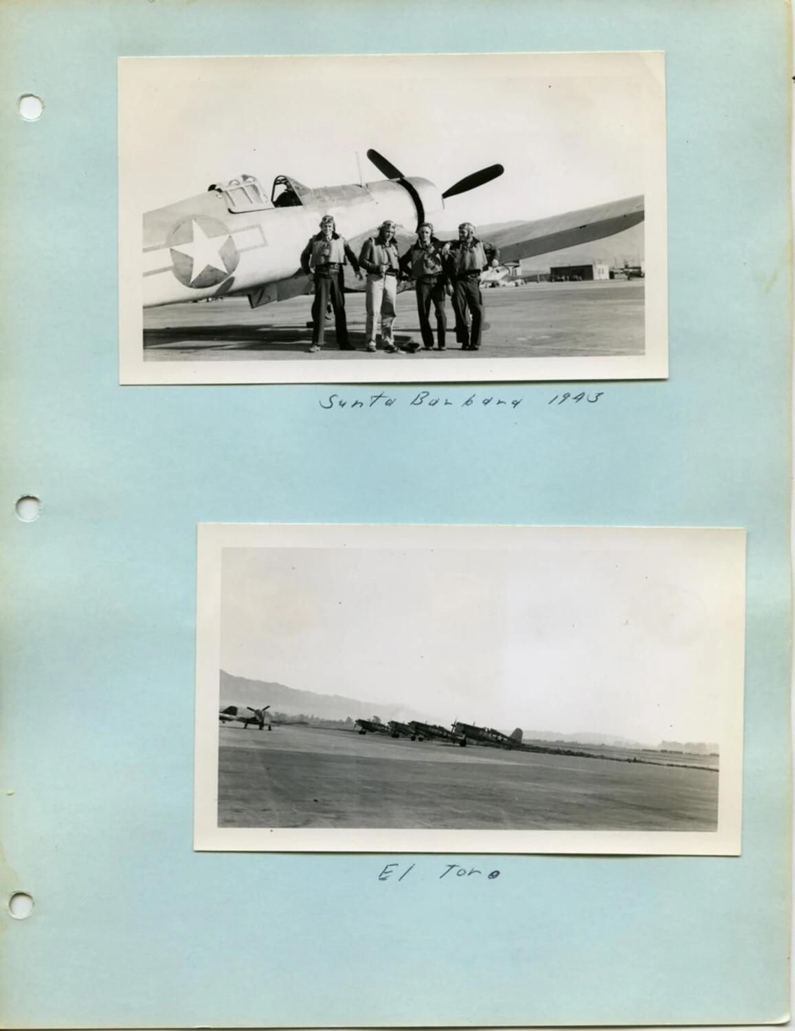 Marine Corps Aviator Album Page — Santa Barbara 1943 and El Toro Flight Lines