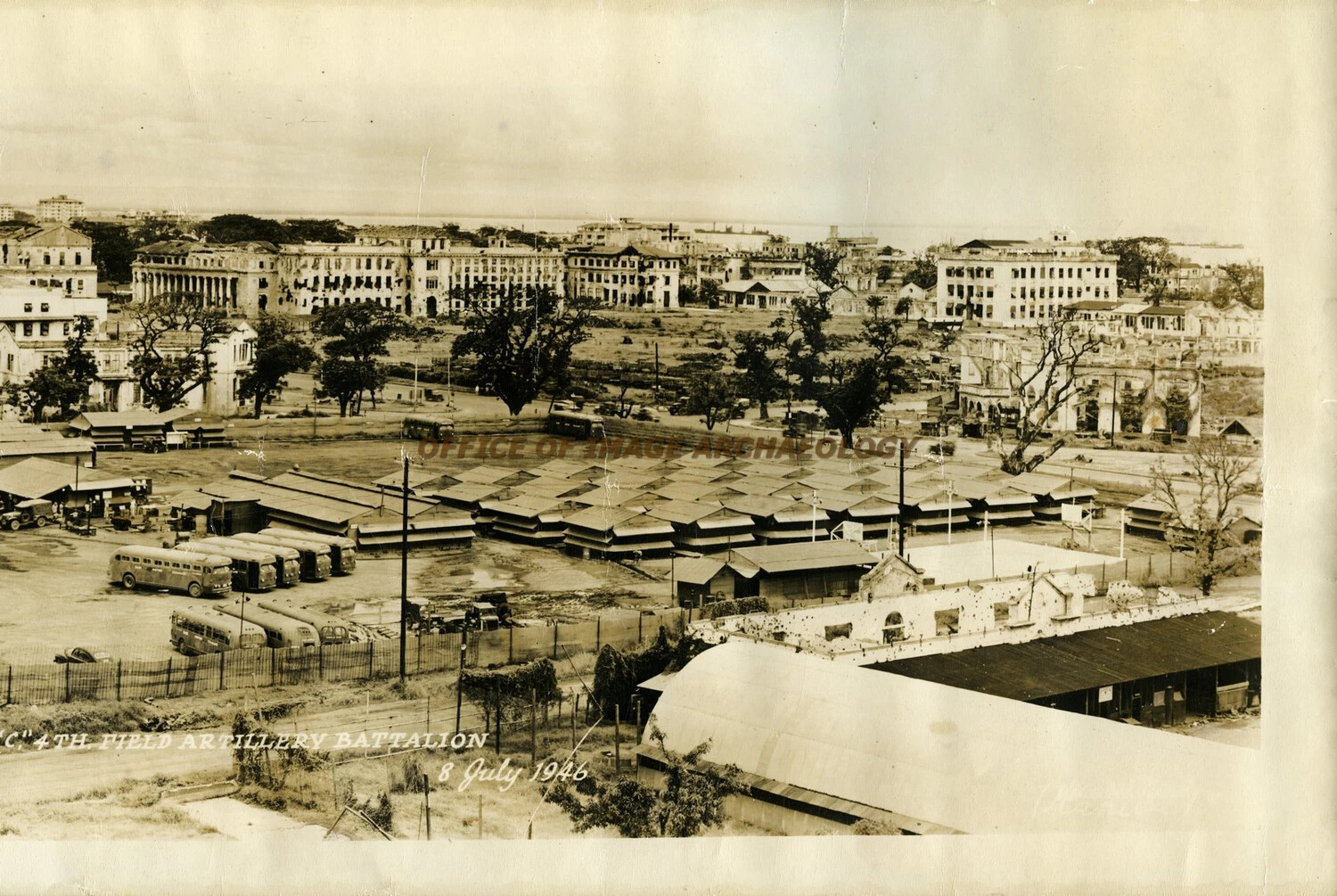 Battery 'C,' 4th Field Artillery Battalion Camp with Manila Bay Skyline, 8 July 1946