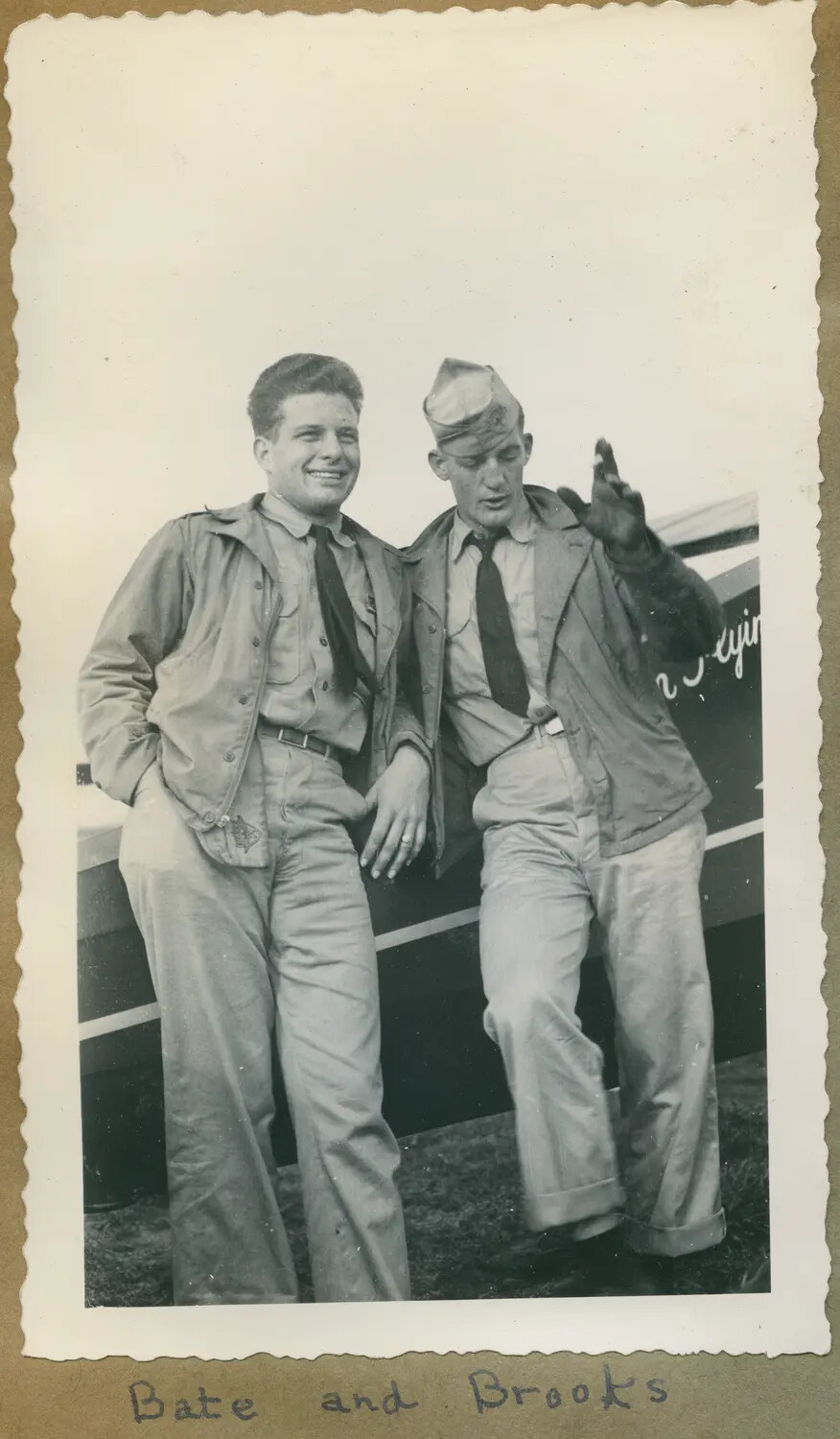 Scrapbook Photo: 'Bate and Brooks' - Naval Aviation Cadets Beside Trainer Aircraft, circa 1943-44