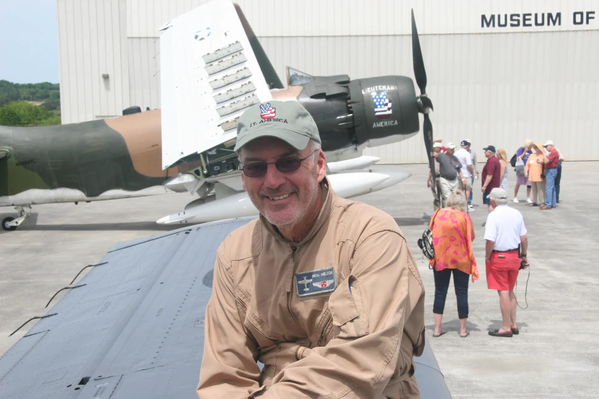Neal Melton with Restored A-1 Skyraider 'Lieutenant America,' Tailwind Event, April 2016