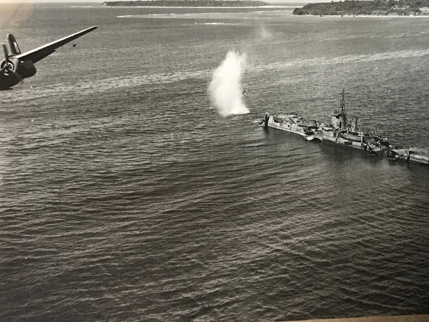 312th Bomb Group Attack Aircraft Banking Away from Bombed Shipwreck, Philippine Coastal Waters