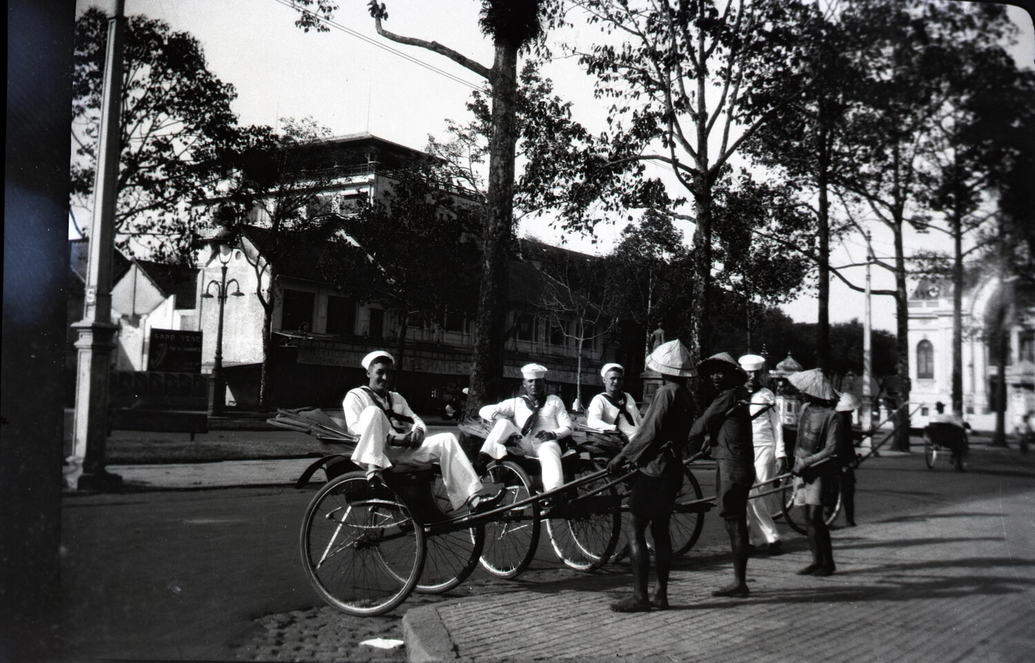US Navy Sailors on Liberty, Riding Rickshaws Through a Chinese Treaty Port, 1930s