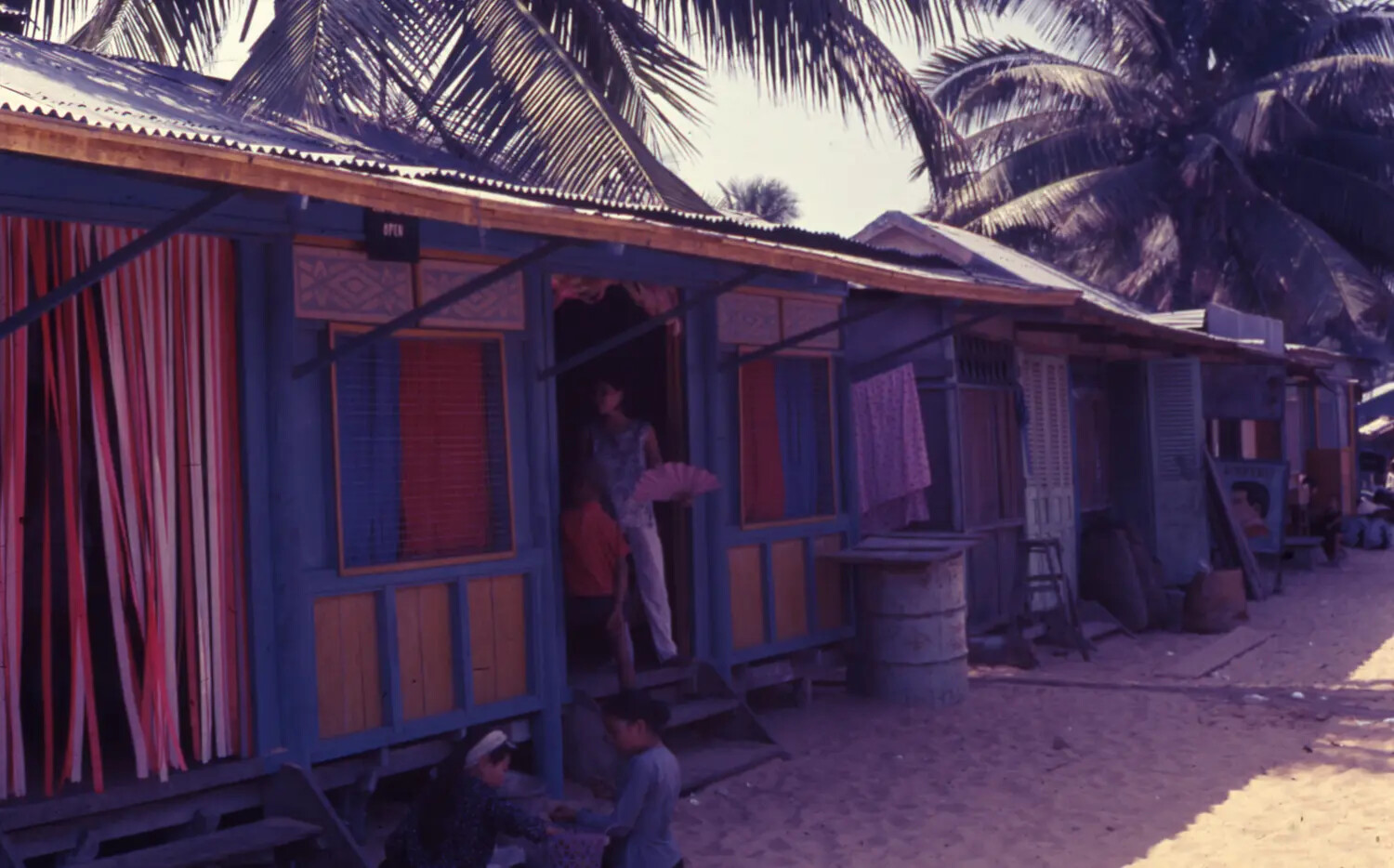 Vietnamese Village Street Scene with Painted Shophouses, Cam Ranh Bay Area, Vietnam War Era