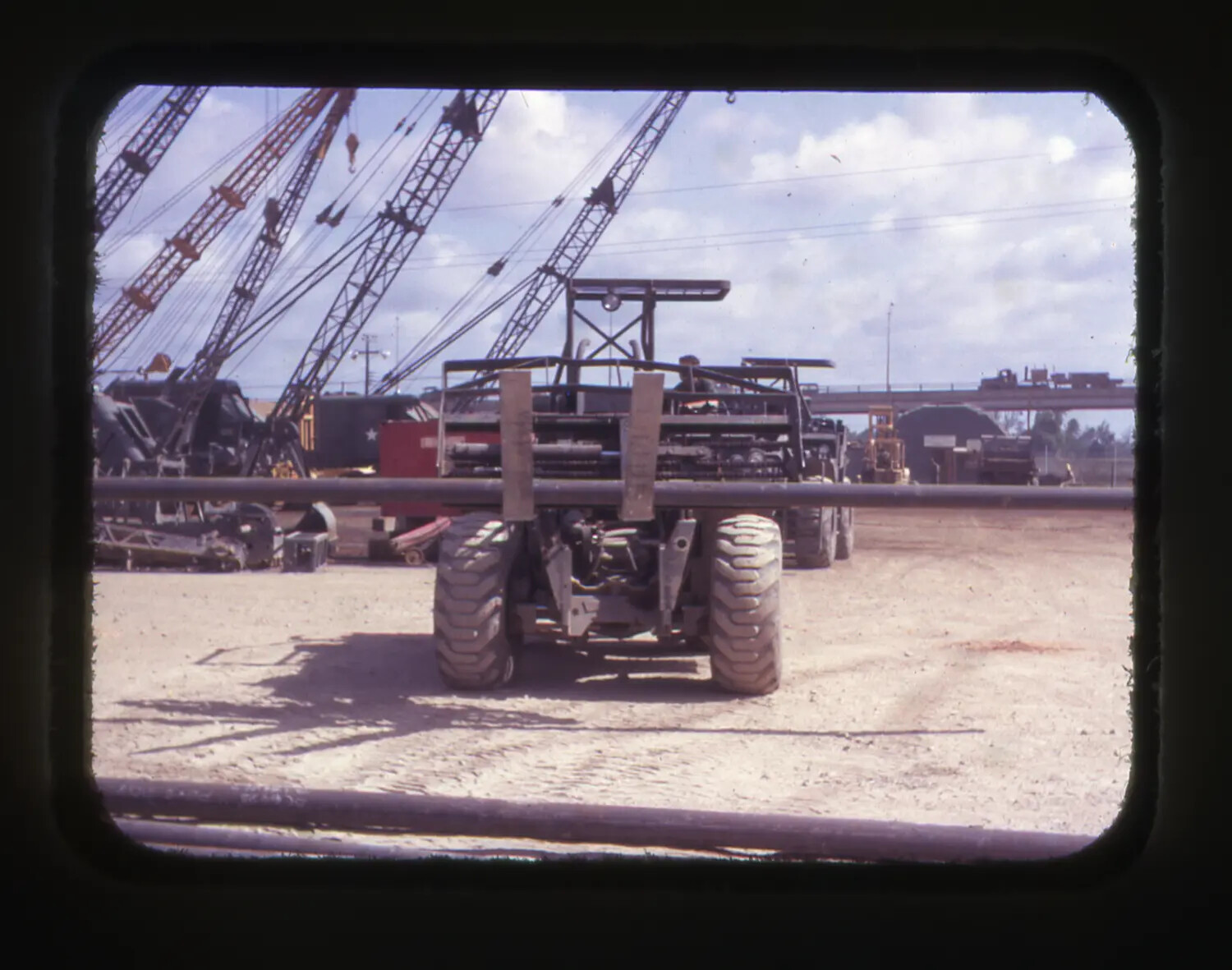 Vietnam War Era Color Slide: Heavy Construction Equipment Yard, Cam Ranh Bay, Vietnam