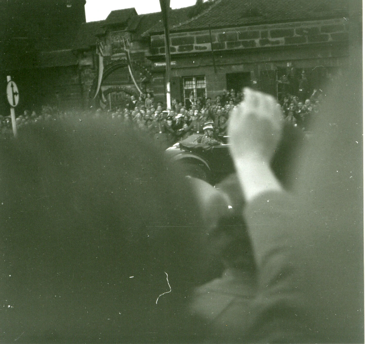 Crowd Watching Motorcade Near Historic Archway, 1930s Germany (Companion Frame)