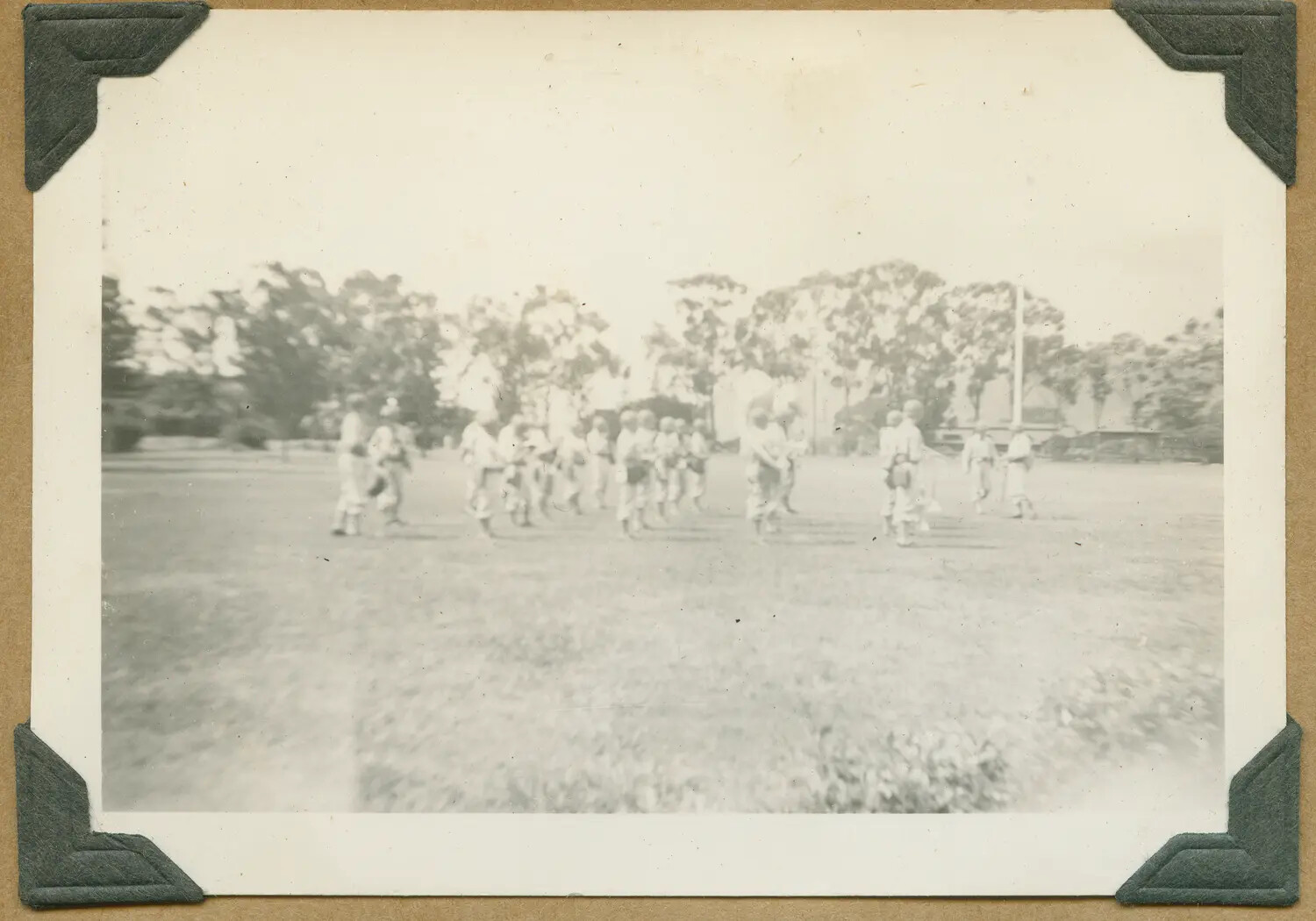 105th Infantry Band Formation on Athletic Field, Hawaii, WWII