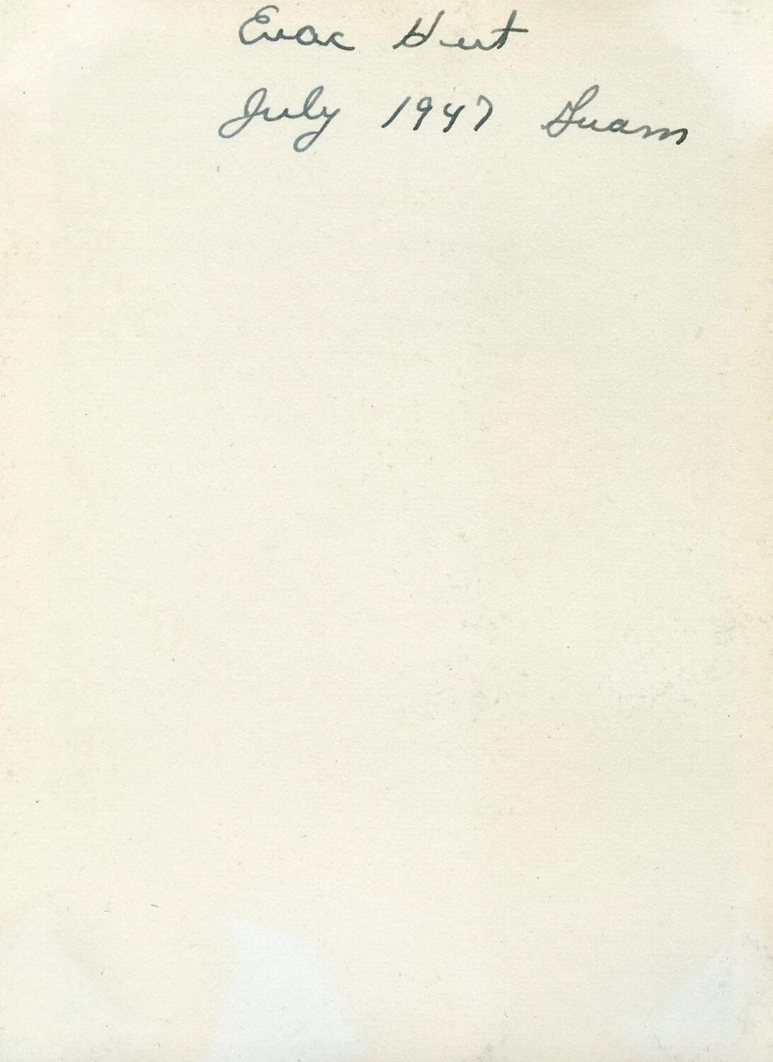 Album Page with Handwritten Caption 'Evac Hut, July 1947 Guam' - VR-6 Squadron Album