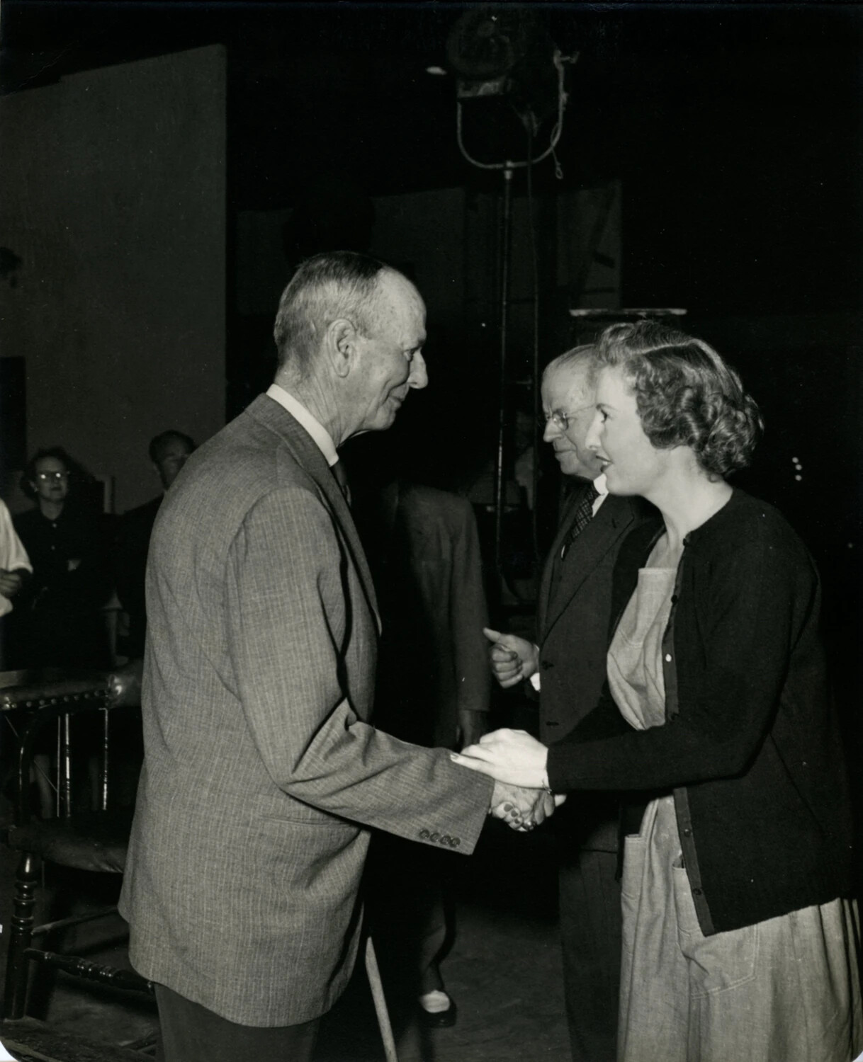 General Jonathan M. Wainwright IV Greets an Actress on a Studio Soundstage, c. 1949