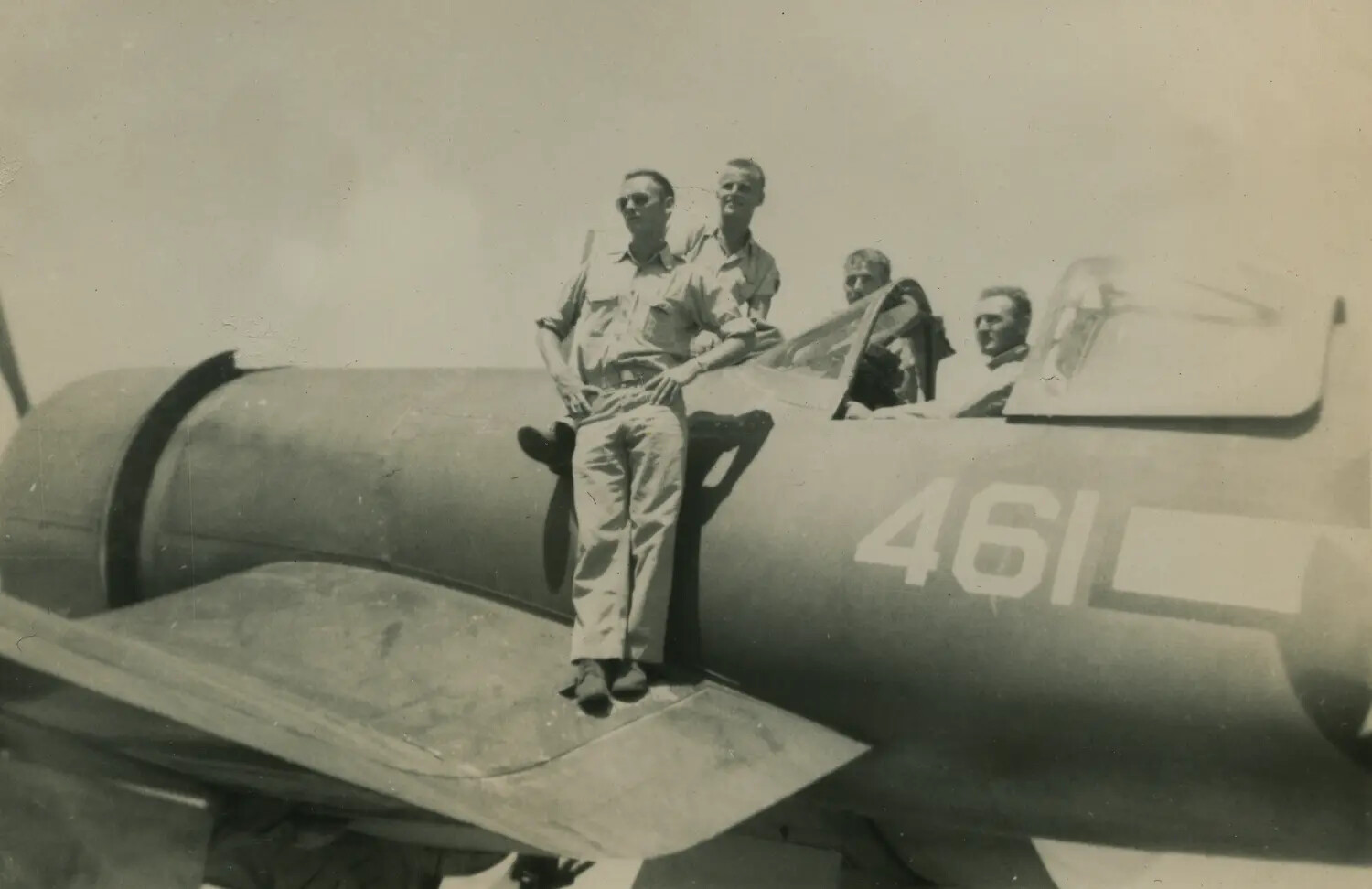 Four Servicemen with Carrier Aircraft "461", Folded Wing, McAleer Collection