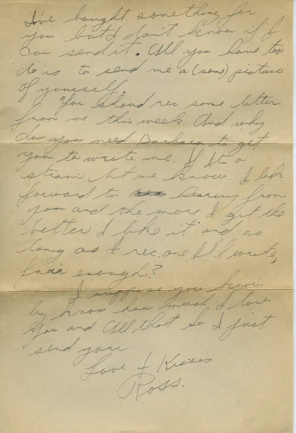 Handwritten Wartime Love Letter Signed 'Ross' - Moon/Sammie Correspondence Collection