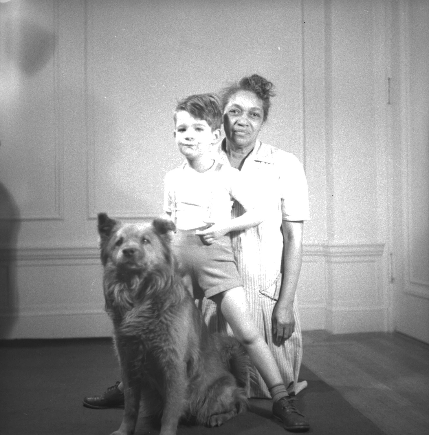 Family Portrait with Dog, Interspersed Frame - Military Band Negatives Collection