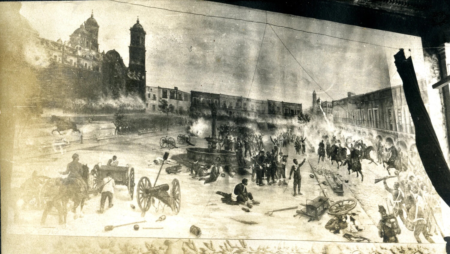 Photograph of a Battle Mural, 'Capture of Puebla,' Displayed in a Mexican Palace