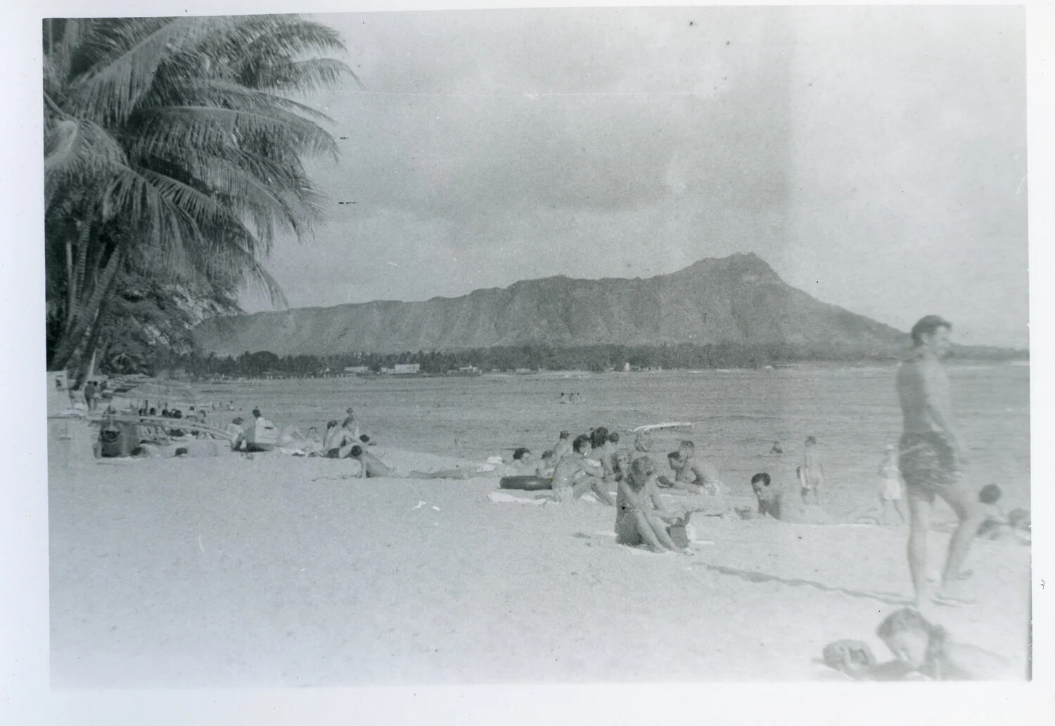 Crowded Beach Scene at Waikiki with Diamond Head in the Distance, Oahu, Hawaii