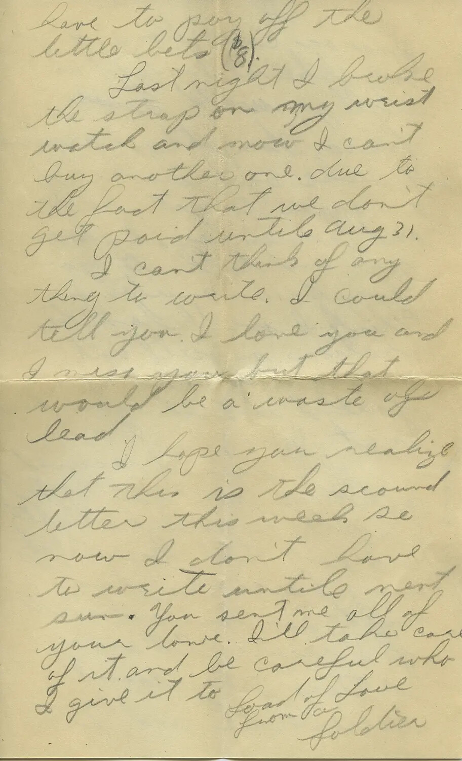 Handwritten WWII Soldier's Letter Page -- 'Moon Sammiet' Correspondence Collection