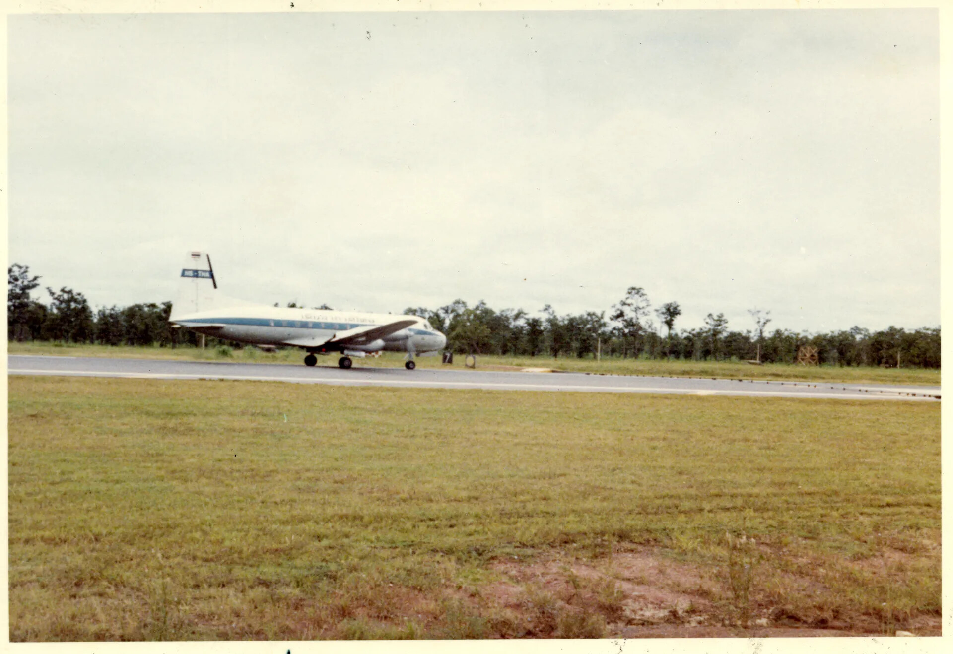 Thai-Registered Airliner (HS-TNA) on Runway, Nakhon Phanom RTAFB, Vietnam War Era