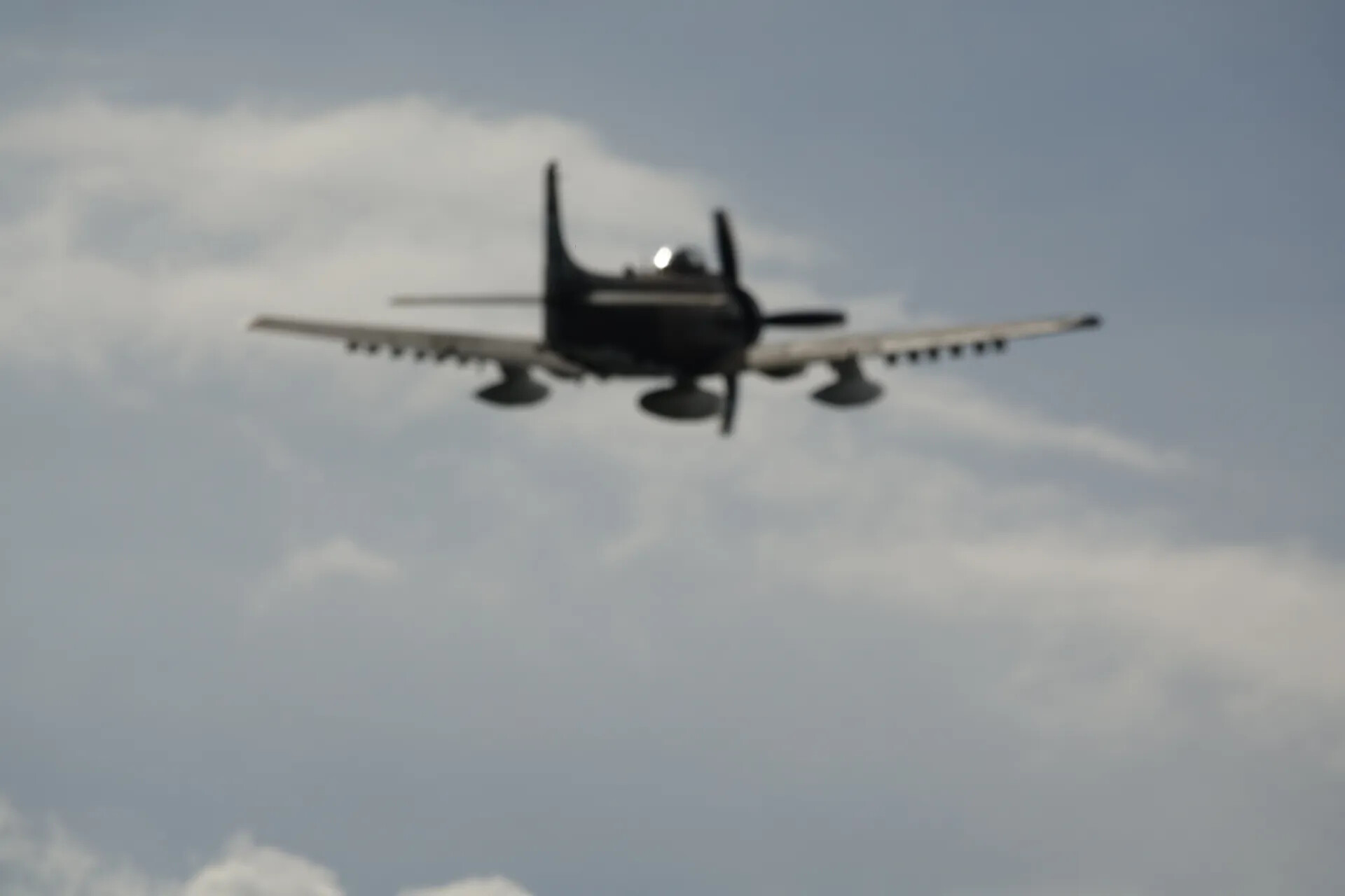 A-1 Skyraider in Flight, Head-On View Showing Wing Armament Stations