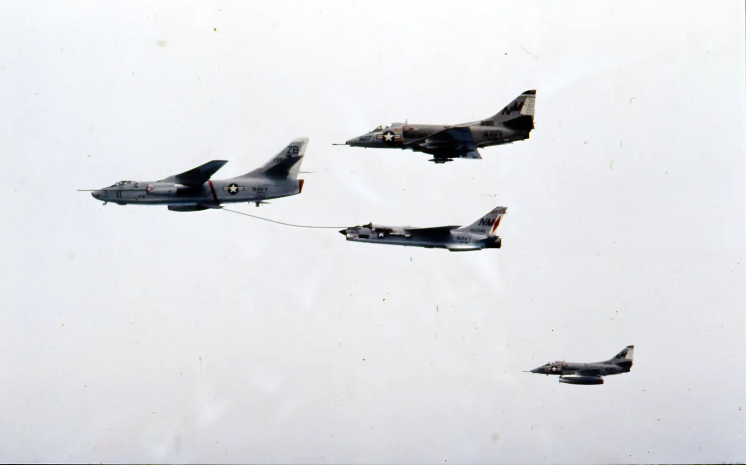 KA-3 Skywarrior Refueling A-4 Skyhawks in Flight, USS Ticonderoga Air Wing, Vietnam War Era