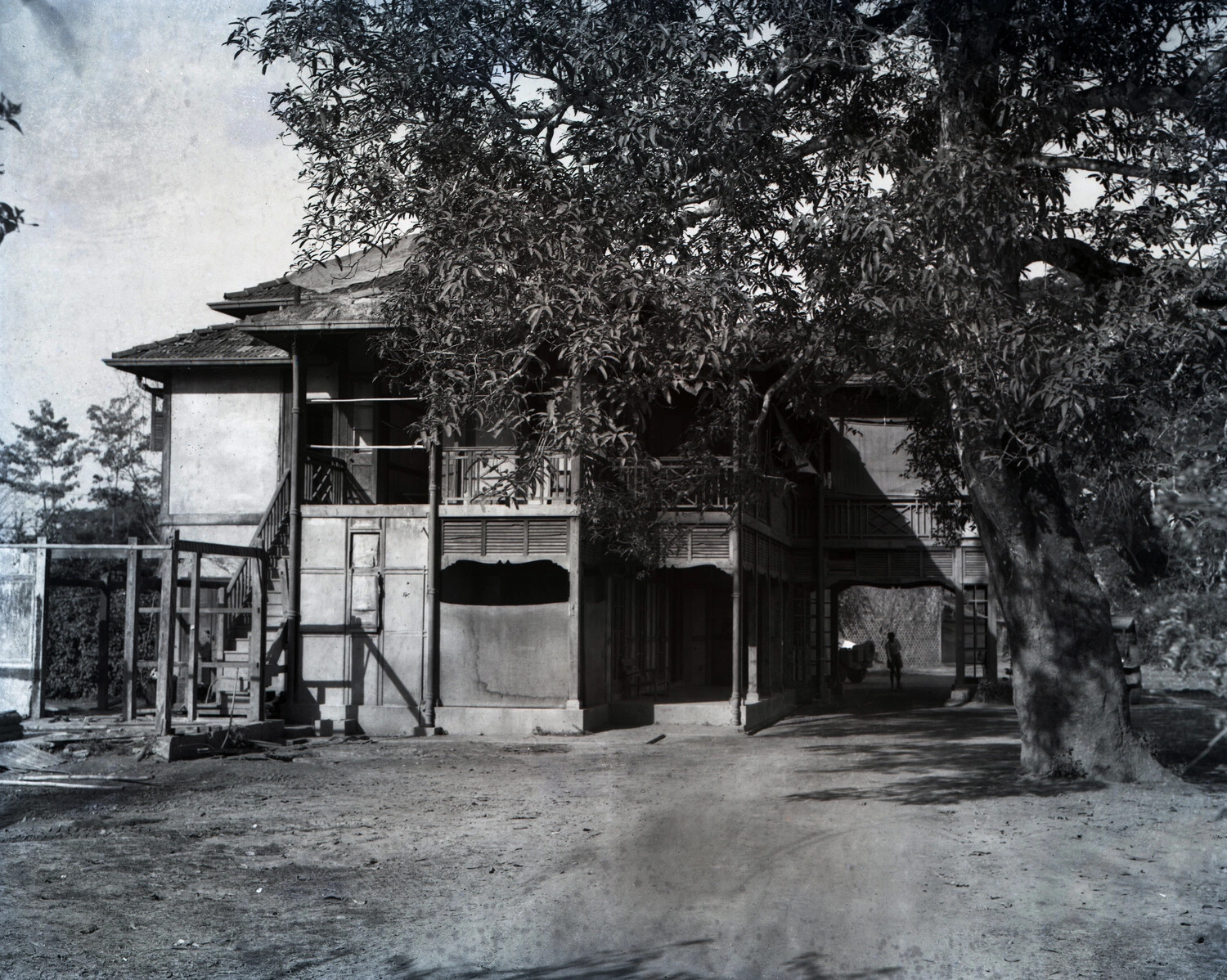 Colonial-Style Wooden Building, Vicinity of Myitkyina, Burma, WWII China-Burma-India Collection