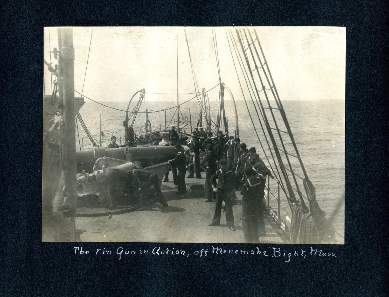 'The 6-in. Gun in Action, off Menemsha Bight, Mass.' — Gun Crew at Drill Aboard USS Columbia, c. 1898-1907