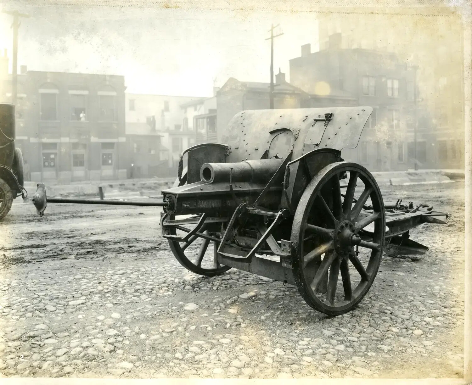 Captured German 77mm Field Gun on City Street, WWI War-Trophy Display, Cincinnati, Ohio, c. 1919