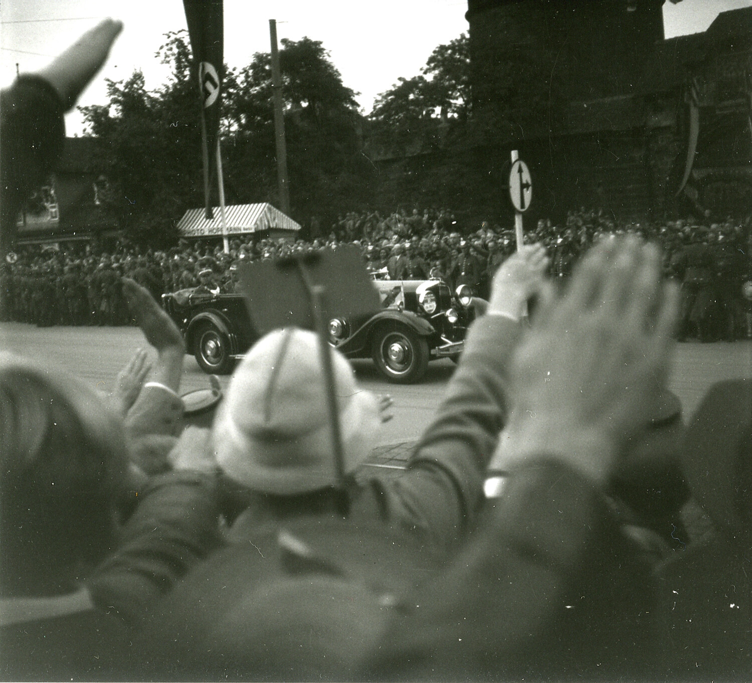 Crowd Gives Nazi Salute to Motorcade, Nuremberg, Pre-WWII Germany