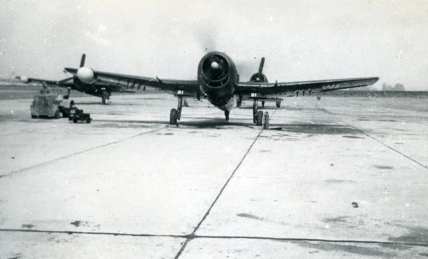 Vought F4U Corsair Fighter on Flight Line, VMF-214 Squadron, 1945