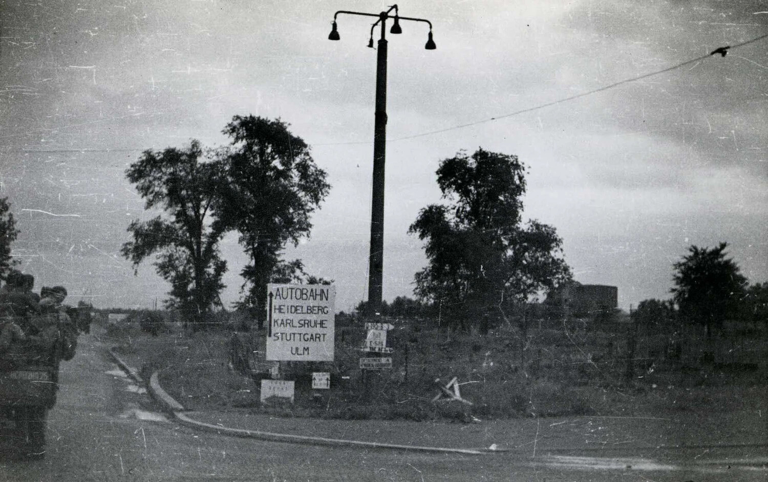 Autobahn Directional Sign to Heidelberg, Karlsruhe, Stuttgart, and Ulm, Germany, WWII
