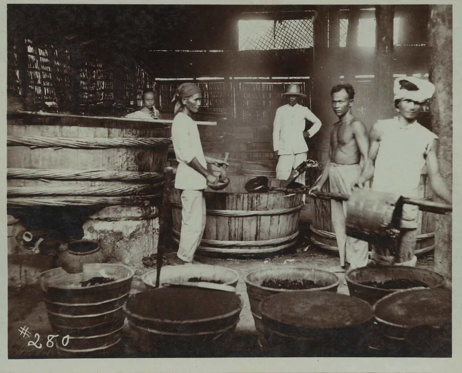 Workers Processing Material in Large Vats, Local Industrial Workshop, Philippines, c. 1898-1900