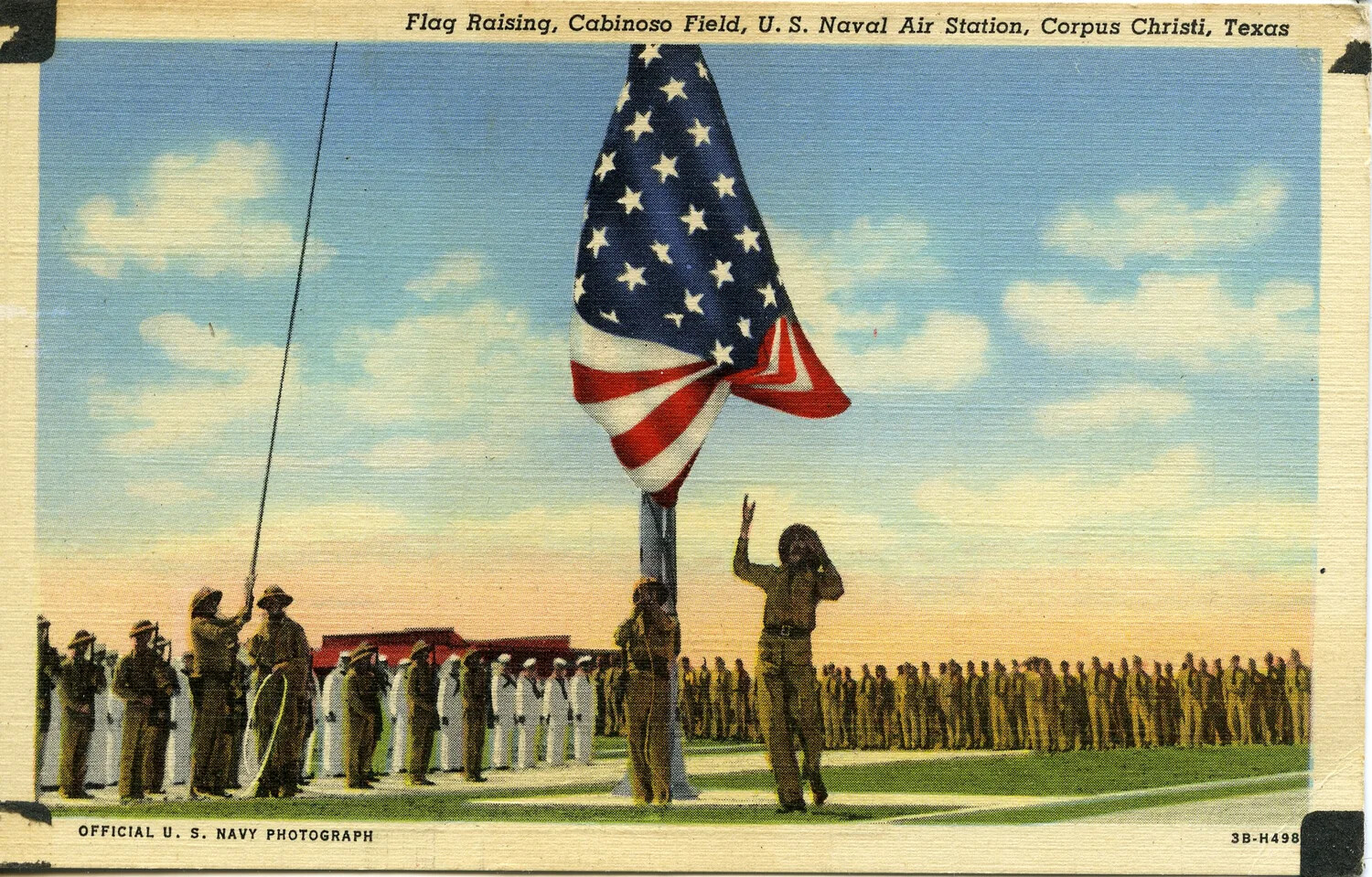 Official U.S. Navy Photograph Postcard: Flag Raising, Cabinoso Field, NAS Corpus Christi, Texas