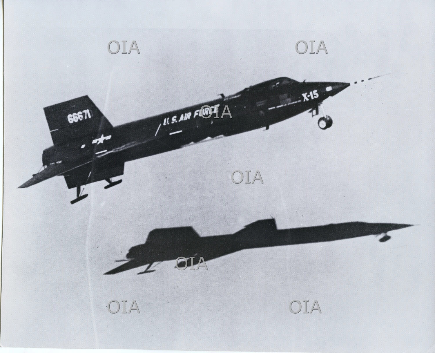 North American X-15 Rocket Research Aircraft in Flight, Tail Number 66671, with Cloud-Deck Shadow