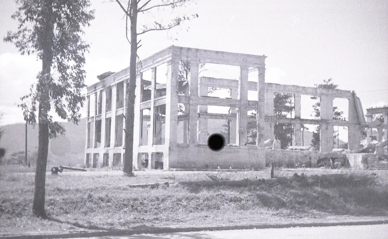 Ruined Multi-Story Concrete Building, Luzon, Philippines — WWII 35mm Negative