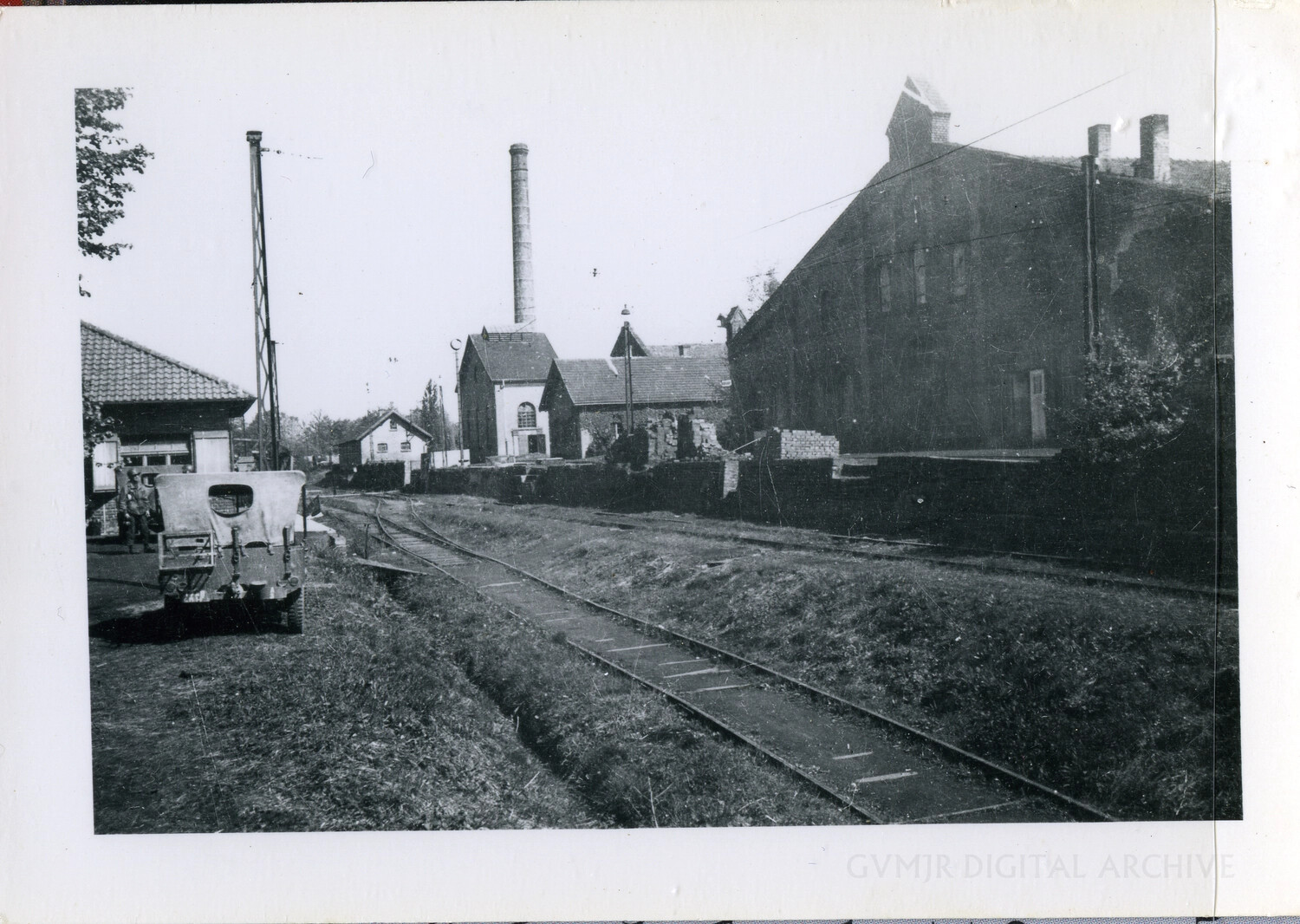 US Army Jeep at Industrial Rail Siding, Occupied Germany/Austria, 1945