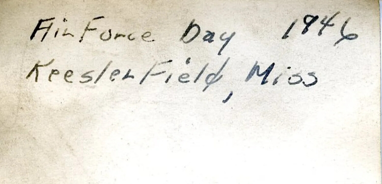Handwritten Caption Card: 'Air Force Day 1946, Keesler Field, Miss.'