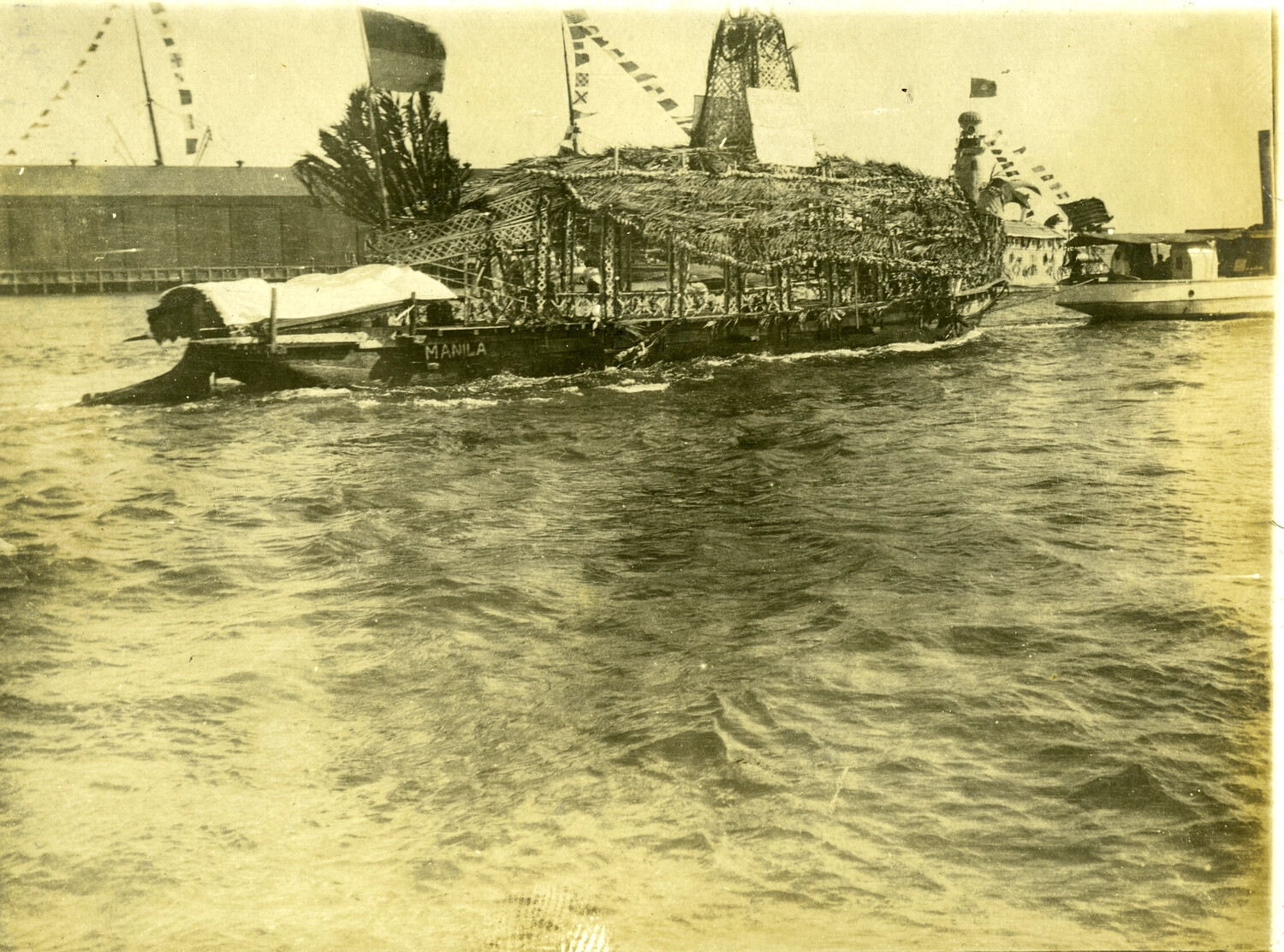 Decorated Festival Barge Under Tow, Manila, Philippines, Early 1900s