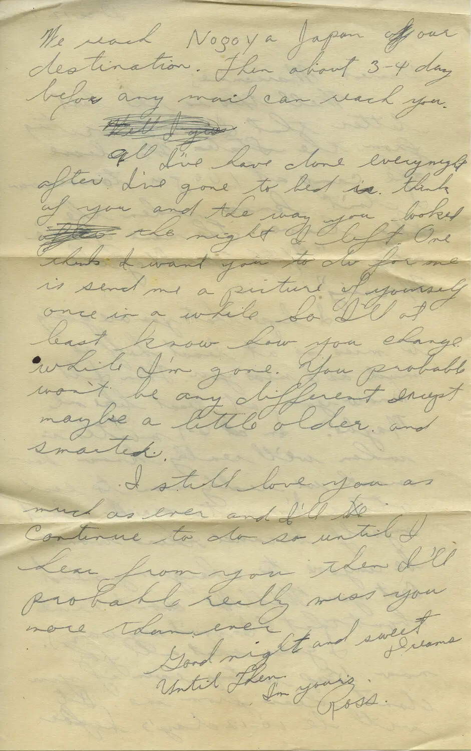 Handwritten Letter from 'Ross' Describing Voyage to Nagoya, Japan (Moon/Sammiet Correspondence Collection)