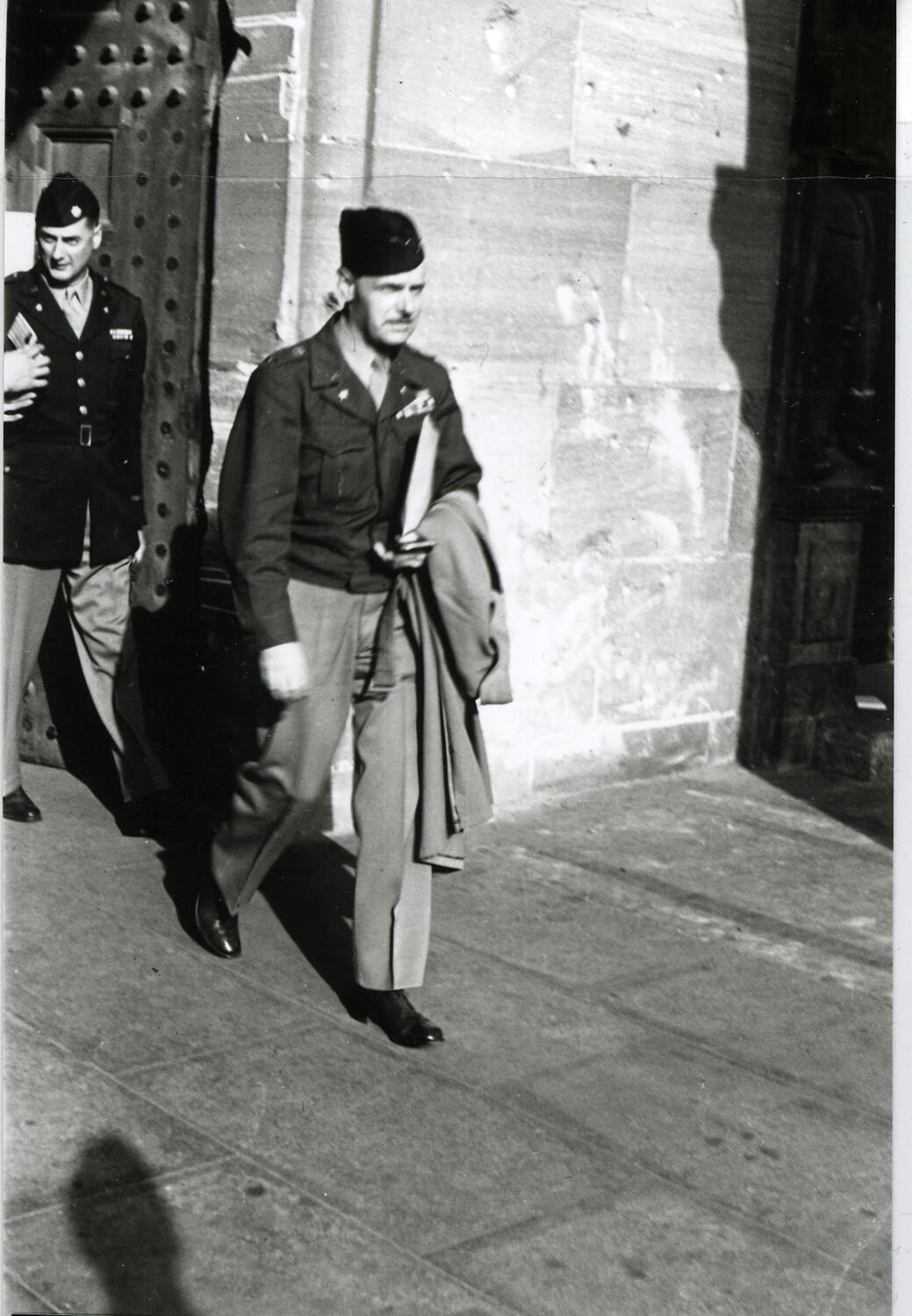 U.S. Army Officers Departing a Courthouse Entrance, Nuremberg, Germany