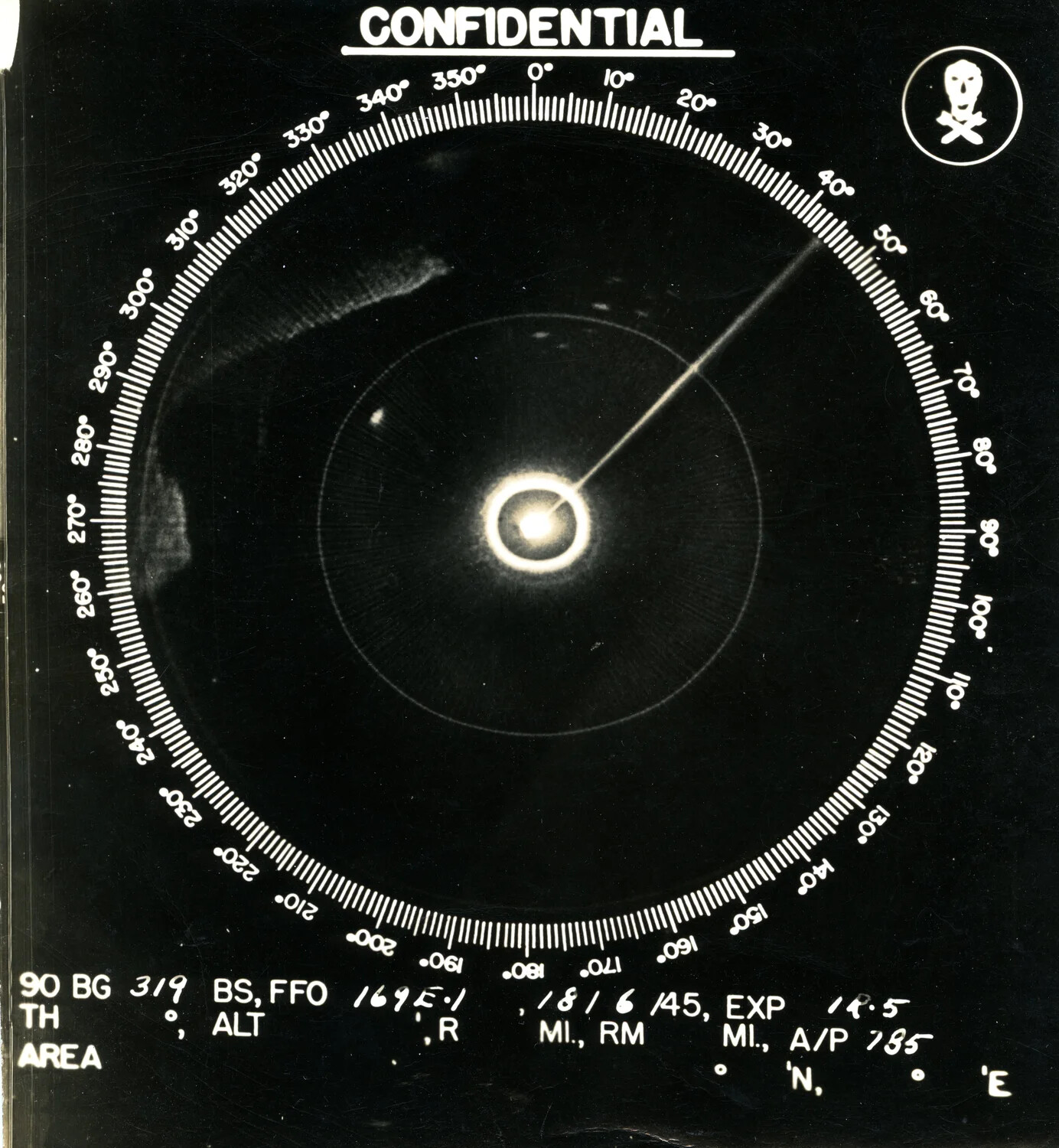 Radar Scope (PPI) Photograph, 90th Bombardment Group, 319th Bomb Squadron, 18 June 1945