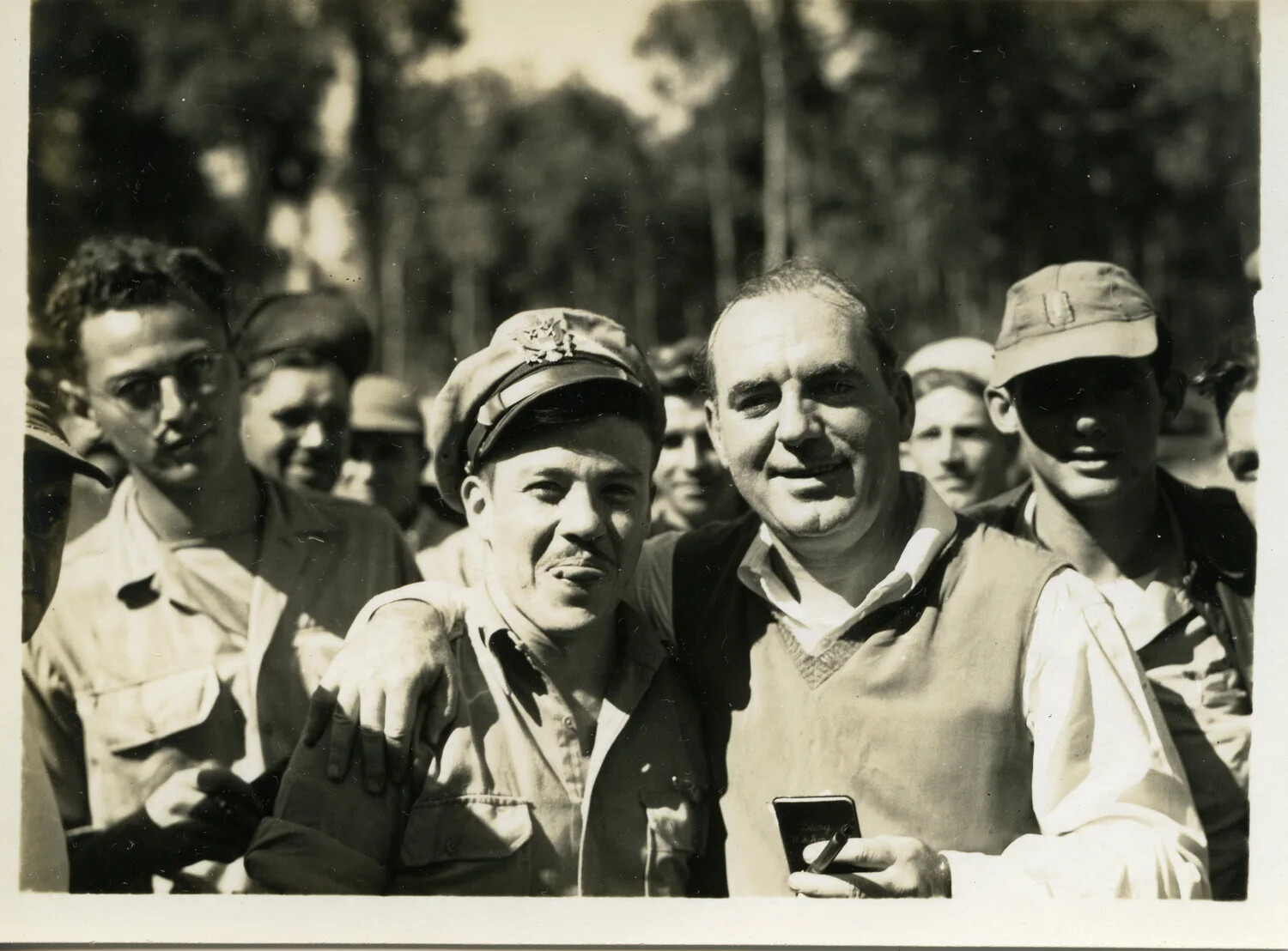 Group Portrait with Visiting Civilian and Airmen, Myitkyina Airfield Area, Burma, WWII China-Burma-India Theater