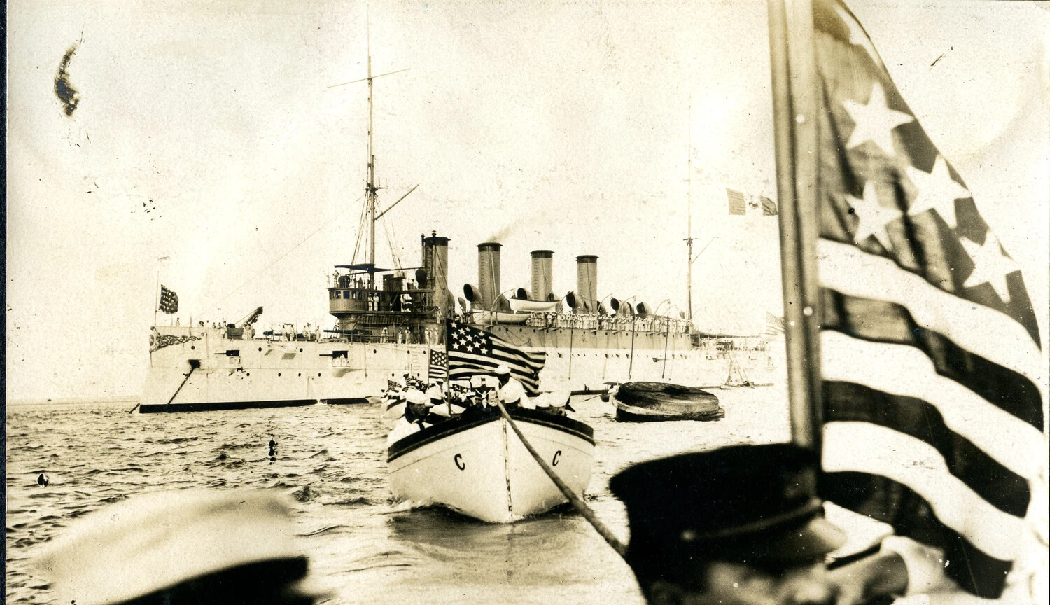 Detail: Ship's Launch Departing USS Columbia During Ceremonial Transfer, Vera Cruz, Mexico