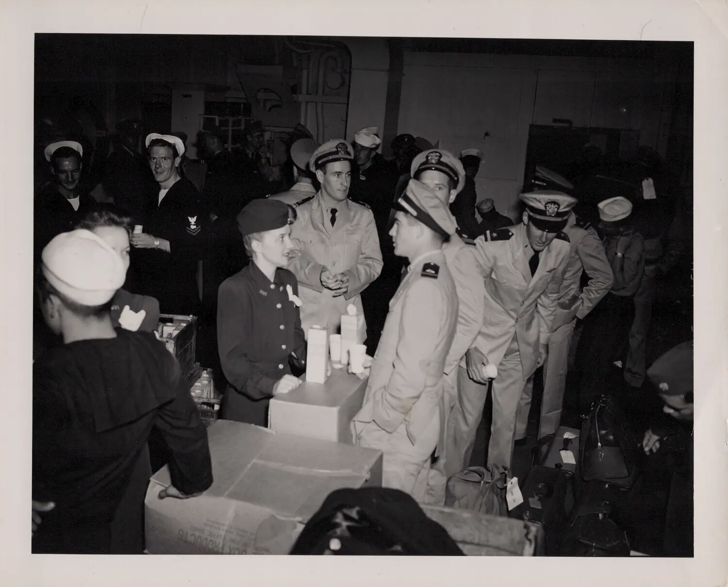 Shipboard Supply Counter with Navy Personnel, WWII Era