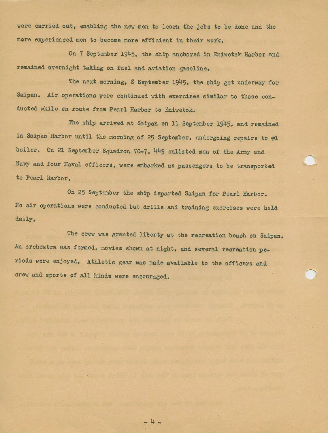 USS Petrof Bay (CVE-80) Ship's History, Page 4, September 1945