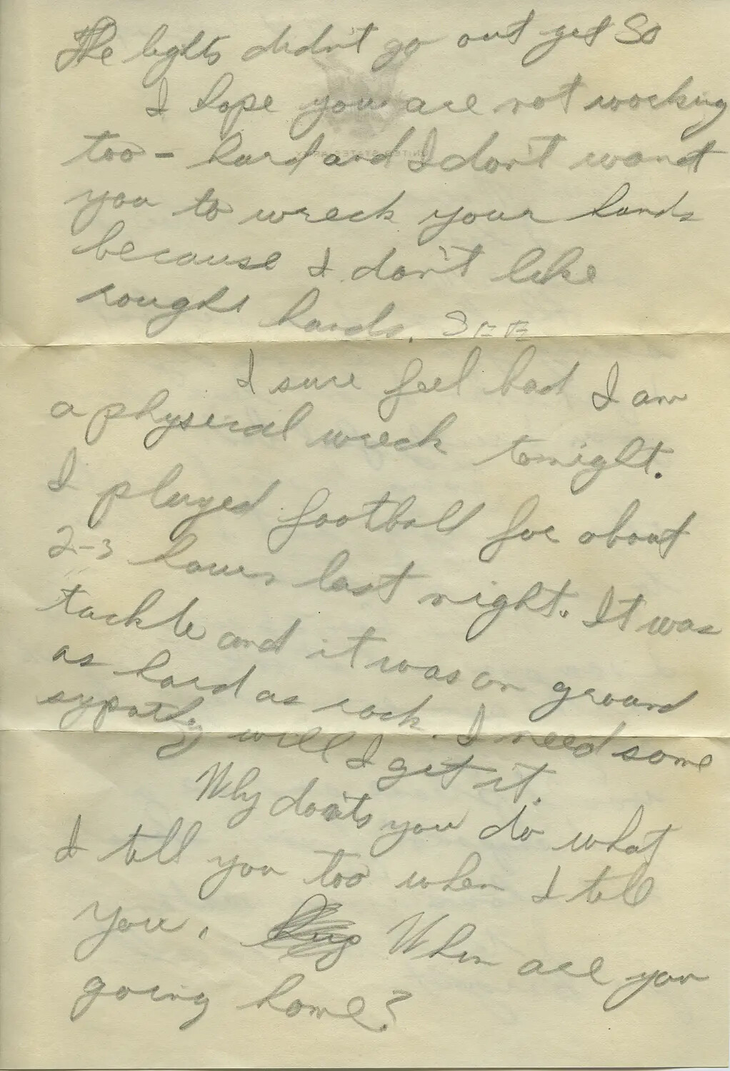 Handwritten Letter Page: 'A Physical Wreck Tonight' — Moon-Sammiet Collection