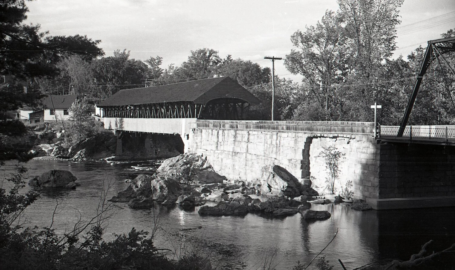 New England Covered Bridge over Rocky River, Stateside Photograph, WWII Era
