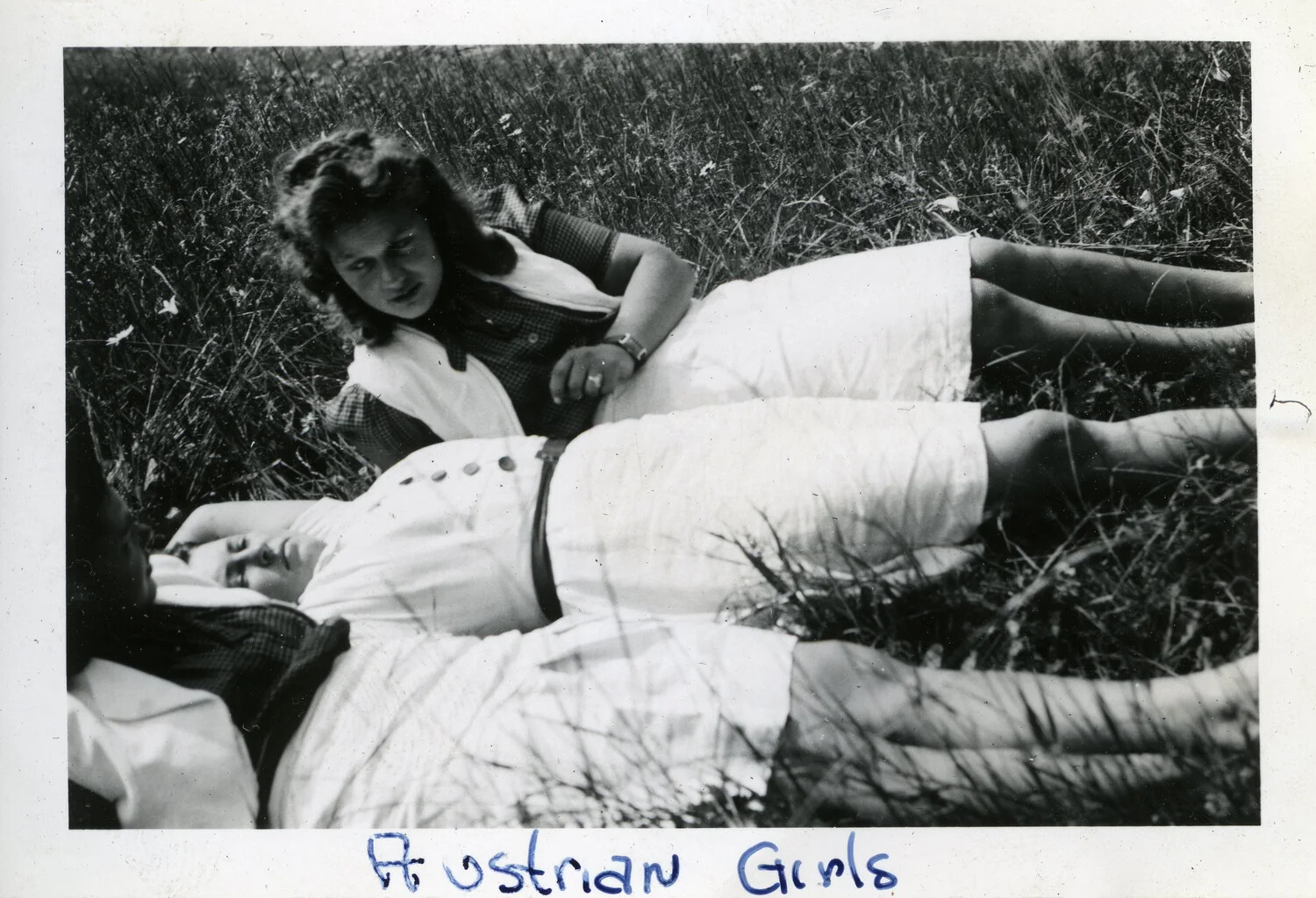 "Austrian Girls" -- Snapshot of Two Young Women in a Field, 44th Infantry Division Soldier's Album, 1945